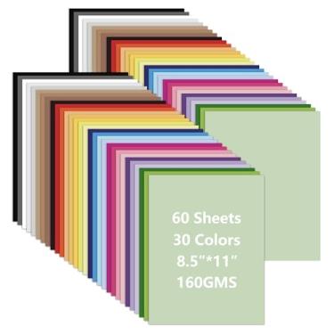 Imagem de 60 folhas de papelão colorido de 21,6 x 28 cm, 30 cores sortidas, papel para impressão, confecção de cartões, artesanato faça você mesmo, material escolar infantil, decorações de festa (160 g/m²)