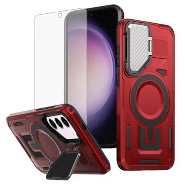 Imagem de Capa de celular para Samsung Galaxy S23 5G com capa para câmera, protetor de tela de vidro temperado, fino, magnético, robusto, suporte resistente, protetor de célula híbrida resistente S 23 23S GS23