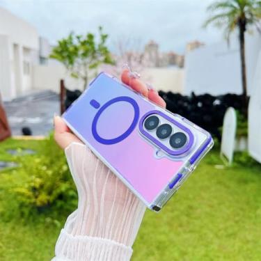 Imagem de Capa para Samsung Z Fold 6 Senior com lente metálica descolorida, magnética, à prova de choque, capa para carregamento sem fio (para Samsung Z Fold 6/roxa)