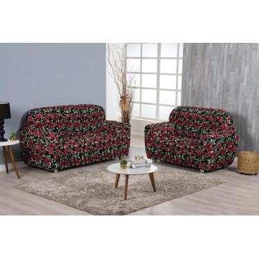 Imagem de Kit Capa Sofá Estampada 2 E 3 Lugares Malha Gel Elasticada Floral Verm