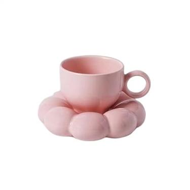 Imagem de Caneca de café de cerâmica Caneca de café cerâmica, copo criativo nórdico com pires, xícara chá leite bandeja, decoração mesa aniversário e natal(Pink)