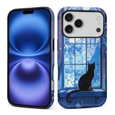 Imagem de Capa para iPhone 17 Pro, silicone macio fosco + PC rígido antiarranhões capa protetora 2 em 1 resistente à prova de choque para mulheres e homens - Familiar em Waiting Witchy Anime Black Cat