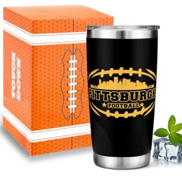 Imagem de Fã de futebol 590 ml copo de café isolado com tampa Pittsburgh temático merch shop homens mulheres material esportivo equipamentos vestuário Steeler equipe decoração decoração acessórios mercadoria