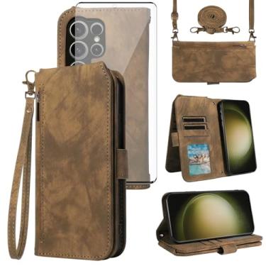 Imagem de Asuwish Capa de celular para Samsung Galaxy S23 Ultra 5G carteira celular com protetor de tela de vidro temperado alça transversal alça flip suporte para cartão S23Ultra 23S S 23 23Ultra 17.3 cm