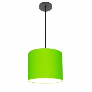 Imagem de Lustre Luminária Pendente Vivare Free Lux Pe-4105pr Cúpula Em Tecido 20x22cm Verde-limão Canopla Preta E Fio Preto
