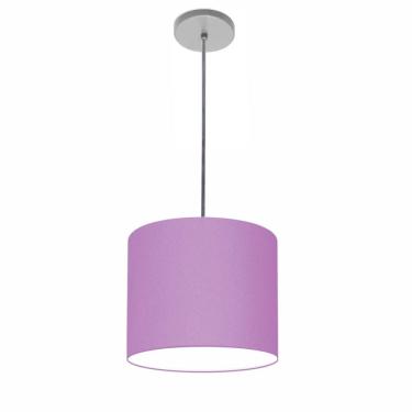 Imagem de Lustre Luminária Pendente Vivare Free Lux Pe-4106cz Cúpula Em Tecido 20x25cm Lilás Canopla Cinza E Fio Cristal