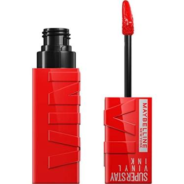 Imagem de Maybelline Super Stay Vinyl Ink Longwear No-Budge Liquid Lipcolor, Altamente Pigmentado Cor e Brilho Instantâneo, Vermelho-Quente, Fire Engine Batom V