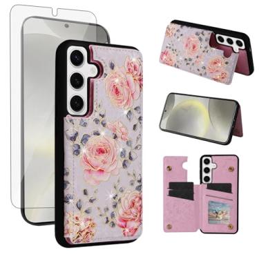 Imagem de Asuwish Capa de telefone para Samsung Galaxy S25 5G carteira celular com protetor de tela de vidro temperado flor luxuosa porta-cartão de crédito suporte suporte S 25 25S 25 25S SM-S931U mulheres