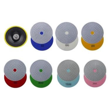 Imagem de Kit de 8 peças de almofadas de polimento de diamante de 125 mm molhado/seco para polimento de mármore de concreto e pedra de granito, conjunto de discos de moagem M14 BYYINGS