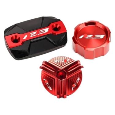 Imagem de Tampa do reservatório de fluido de freio dianteiro traseiro da motocicleta tampa do cilindro protetor de óleo R3 compatível com YZF-R3 YZFR3 2015-2021 2023 (B-Red)