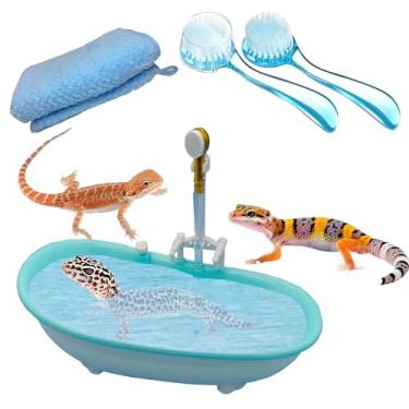 Imagem de Banheira elétrica de dragão barbudo com 2 peças de escova de banho para répteis e 1 toalha de lagarto, piscina de dragão barbudo, piscina de dragão barbudo com torneira, acessórios de dragão barbudo