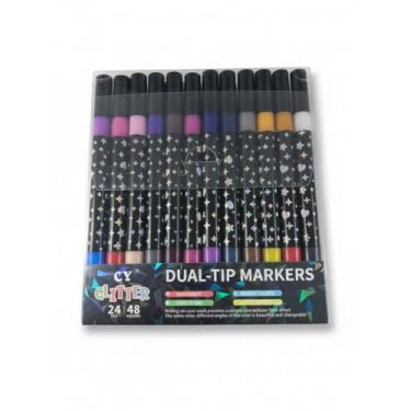 Imagem de Kit Caneta Aquarela Brush Pen Kit De Ponta Dupla 12/24-24/48 Cores Glitter Marcadores Canetinhas Coloridas Para Desenho, Caligrafia, Arte e Lettering Graffiti (12)