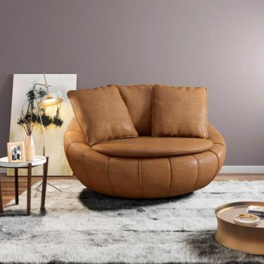 Imagem de Poltrona Giratória Sala de Estar com Almofadas Afrodite Caramelo Manch