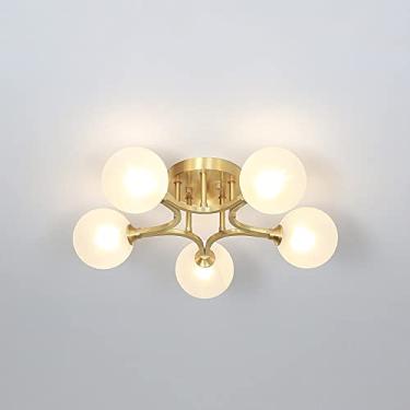 Imagem de Luminária de teto de bolas de vidro de 5 luzes com lâmpadas Luminária de teto embutida de latão moderna Luminária de teto nórdica para quarto perto do teto Luminária de teto para banheiro e