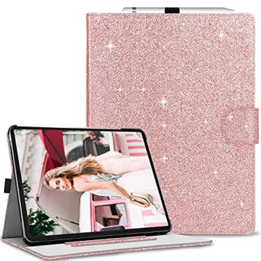 Imagem de Fingic Capa para iPad Air de 13 polegadas 2024, iPad Pro de 12,9 polegadas 2022/2021/2020/2018 com suporte para lápis com glitter, suporte fino, fólio de couro PU para iPad Pro 12.9 6/5/4th/3, ouro