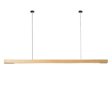 Imagem de Lustre nórdico de LED, luminária pendente linear de madeira, minimalista, luminária longa suspensa, luminária para ilha de cozinha, luminária pendente linear de tira para mesa de jantar, esc