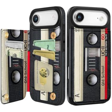 Imagem de Shorogyt Capa carteira compatível com iPhone 17 Air com suporte para cartão - Design de fita de CD fofo com suporte para fecho magnético traseiro flip capa de telefone de couro para mulheres, homens e