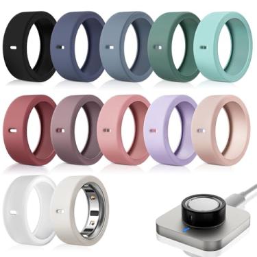 Imagem de Pacote com 12 protetores de anel ultrafino, compatível com anel Oura Gen 4/4 Cerâmica/Oura Ring Gen 3, capa de anel de silicone Oura acessórios para malhar homens e mulheres, carregamento direto com