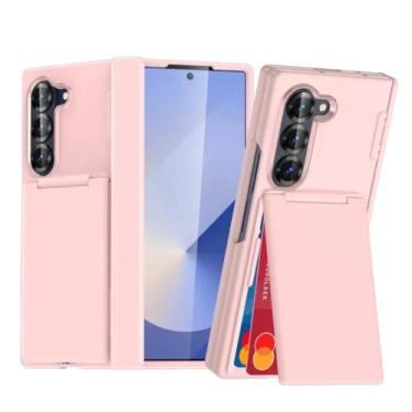 Imagem de Capa para Galaxy Z Fold6 Flip Kickstand com suporte dobrável, capa fosca com porta-cartões (para Galaxy Z Fold6/rosa)
