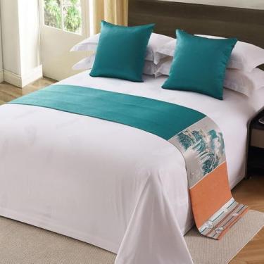 Imagem de Cachecol de cama de hotel, luxuoso, macio, proteção de cama de alta qualidade, casa, quarto, toalha decorativa para cama de casamento, para solteiro, queen, tamanho king, azul, apenas 1 fronha 50 x 50