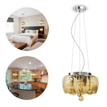 Imagem de Lustre Pendente de Cristal Bacia 28cm Âmbar Luxo e Elegância - Tesla S