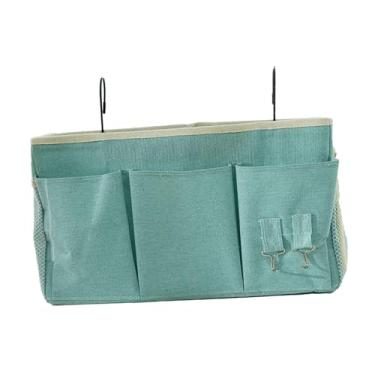 Imagem de WeiLaiKeQi Bolsa de armazenamento suspensa para cabeceira, organizador de cabeceira, vários bolsos para porta-revistas, controle remoto, sofá lateral, Verde