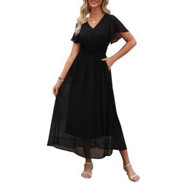 Imagem de Vestido maxi ANRABESS floral de verão com decote em V e chiffon para m