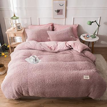 Imagem de Conjunto de capa de edredom ultramacio, conjunto de cama confortável e felpudo espesso com fecho de zíper, conjunto de capa de edredom reversível quente para o inverno - branco king 220 x 240 cm (87 x