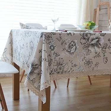 Imagem de 8SSAZZAT V - Toalha de mesa com estampa floral, renda macramê, rústica, algodão, linho, à prova de poeira, para cozinha, jantar, festa, brunch, sala de estar, quarto (floral 139 x 139 cm) (floral 139