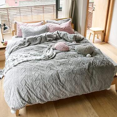Imagem de Conjunto de capa de edredom de malha de flanela com pompom, conjunto de cama felpudo espesso, com zíper, respirável, ultramacio, para decoração refinada - rosa solteiro 150 x 200 cm (59 x 79 polegadas