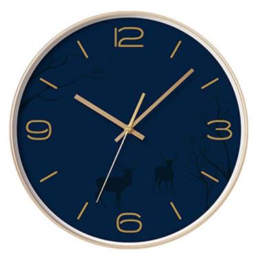 Imagem de WYUYIWH Relógio de parede para sala de estar, moderno, relógio de parede decorativo de quartzo, redondo, 35,5 cm, silencioso, operado por bateria, decoração de casa para escritório (azul)