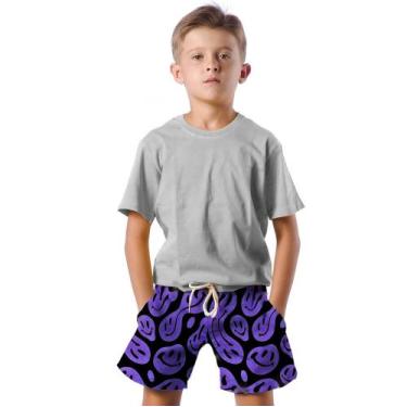 Imagem de Shorts Infantil Bermuda Calção Praia Verão Emojis Roxo Cartoon 178 - S