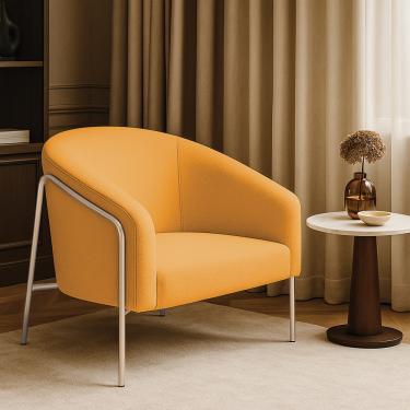 Imagem de Poltrona Sala Industrial Alta Champanhe Stella Bouclê Mostarda D03 - D'Rossi