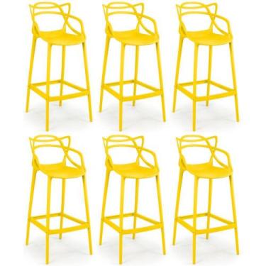 Imagem de Kit 6 Banquetas Allegra com Encosto Design Cozinha/Bancada - Amarelo -