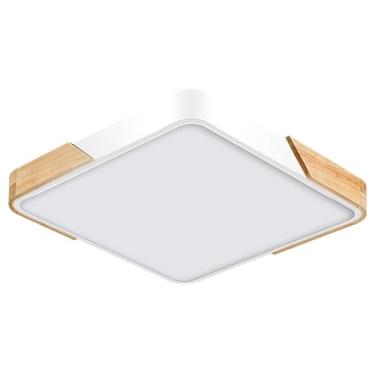 Imagem de Plafon Led Wood Quadrado Branco C/Madeira 30Cm - 3000K / 4000K / 6000K 30W Ly-8169S Wh