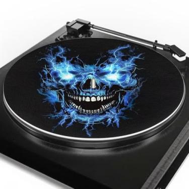 Imagem de ZUXONGSY Tapete antiderrapante de vinil para toca-discos de vinil azul fogo DJ tapetes deslizantes para toca-discos técnicos toca-discos para cerimônia de formatura