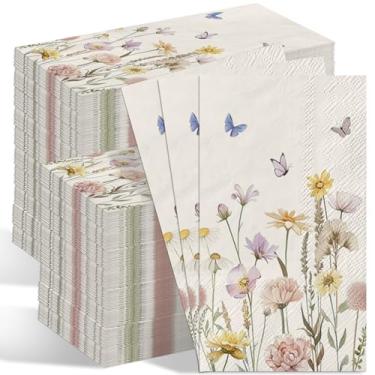 Imagem de 200 guardanapos de papel florais descartáveis toalhas de mão decorativas com tema floral para banheiro, guardanapos descartáveis para convidados para casamento, festa de aniversário, chá de bebê