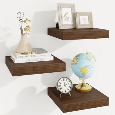 Imagem de Marsmiles Prateleiras quadradas flutuantes para parede, 30,5 cm L x 30,5 cm P x 3,8 cm A, pacote com 3 pequenas prateleiras de madeira projetadas montadas na parede com suportes invisíveis para sala