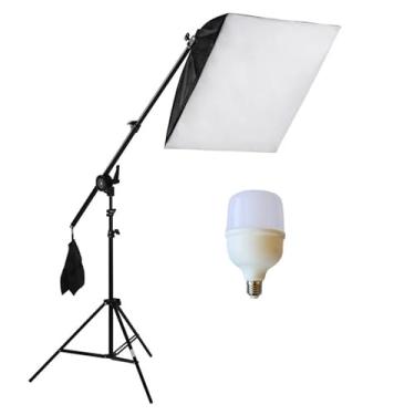Imagem de Kit Iluminacao Softbox 50×70 + Tripé Girafa (Boom) com Lampada LED Super Bulb 40W E27, Luz Contínua p/Foto, Vídeo, Lives e E-commerce, Leco Shop