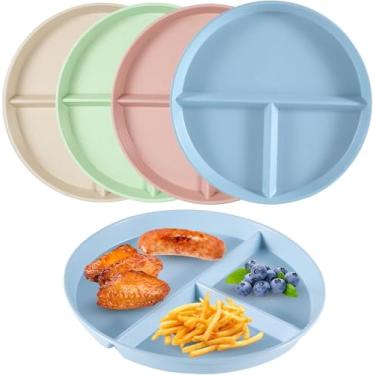 Imagem de Pratos de jantar divididos, placas divisórias de plástico reutilizáveis, conjunto de pratos de jantar divididos inquebráveis, controle de porções para sobremesa de acampamento de piquenique (4-piece)