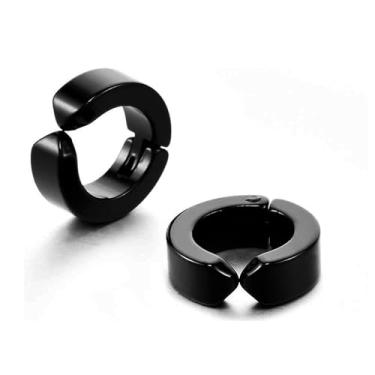 Imagem de Brinco Argola Pressão Banhado Preto Moderno Unissex