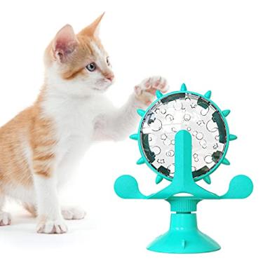 Imagem de Dispensador de petiscos interativo para gatos em ambientes internos, brinquedo giratório de 360° com ventosa de moinho de vento para pequenos animais de estimação, quebra-cabeça original comedouro