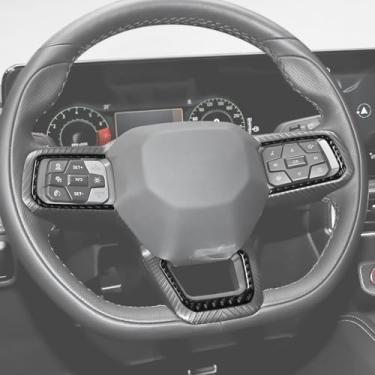 Imagem de BETTERHUMZ Acabamento de moldura de botão de volante de carro compatível com Ford Mustang 2024 2025 adesivo de console central de fibra de carbono acessórios interiores (preto)