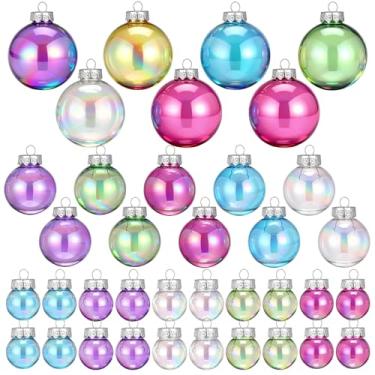 Imagem de Poen Enfeite de bola de Natal iridescente bolas transparentes coloridas de plástico transparente enfeites para pendurar em casa lembrancinhas de festa de Natal decoração de árvore de Natal (36