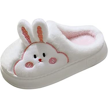 Imagem de Pantufas Mule para mulheres casal de mulheres fundo grosso algodão, Branco, 6.5