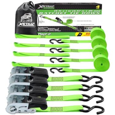 Imagem de XSTRAP STANDARD Correias de amarração catraca pacote com 4 15 pés 680 kg resistência à ruptura, tiras de carga para aparelhos móveis, equipamentos de gramado, motocicleta, inclui 4 laços macios