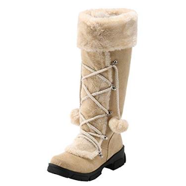 Imagem de Bigfanshu Bota de neve feminina à prova d'água botas de cano curto para inverno e uso externo, Bege, 40 M EU