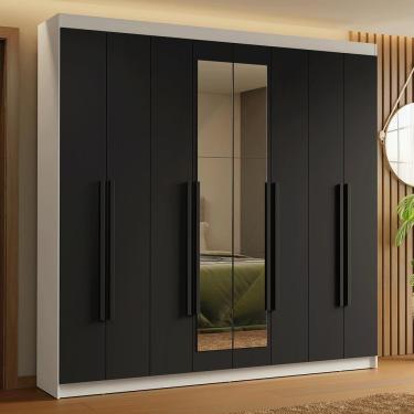 Imagem de Guarda-Roupa Casal 8 Portas Batentes com Espelho Branco/Preto/Preto Saturno Madesa