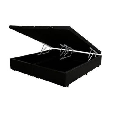 Imagem de Base Box Baú King Bipartido Khouse Sintético Preto 40x192x203