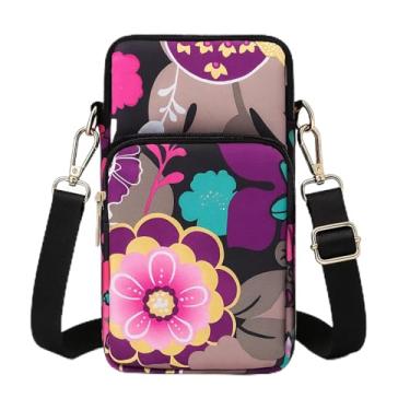 Imagem de Bolsa transversal para celular feminina, bolsa de ombro pequena com vários bolsos, mini carteira para celular, bolsa de compras, Floral-D